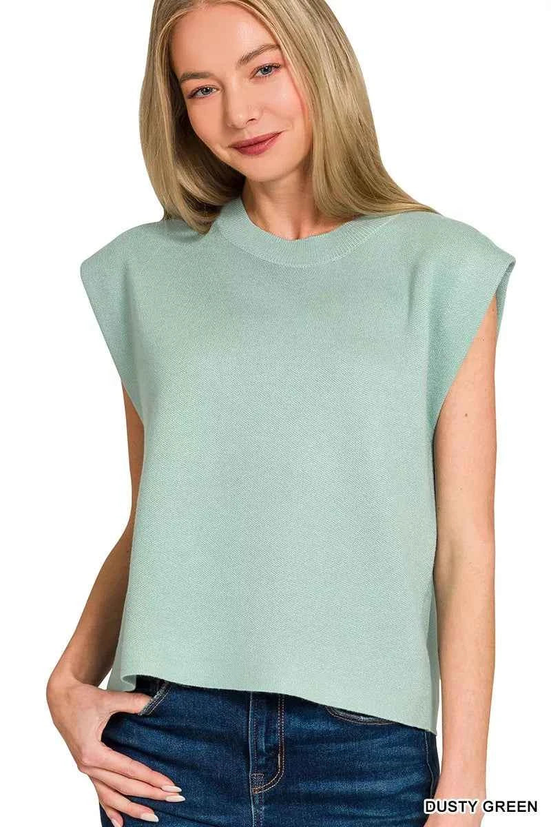 Zenana Round Neck Viscose Sweater Vest DUSTY GREEN a81d37a4e64a44e995b47c1c78d142a6-Max-Origin