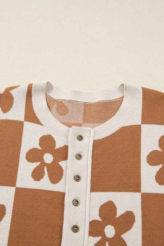 Flower Checker Henley Baggy Sweater a81f295f-aa67-4f0e-b571-612602e38555