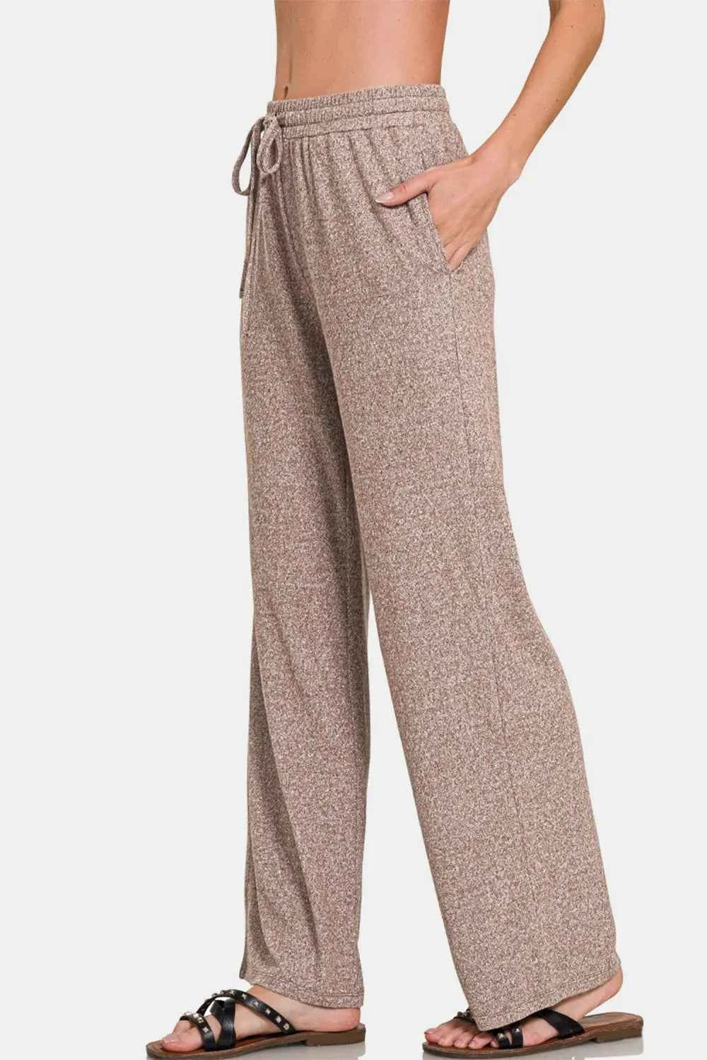 Zenana Drawstring Wide Leg Pants with Side Pockets Brown a8298d0a-7f93-442f-aebb-6769fc673c32-Max