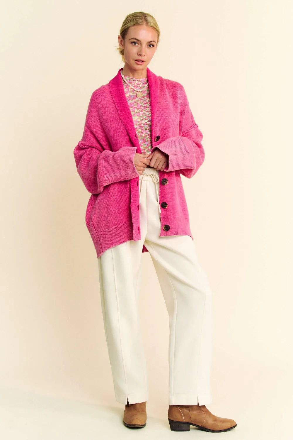 Davi & Dani Shawl Collar Ribbed Detail Button Up Cardigan a82dc3b1-0b76-42ad-92d9-7cfaf669e2d1-Max