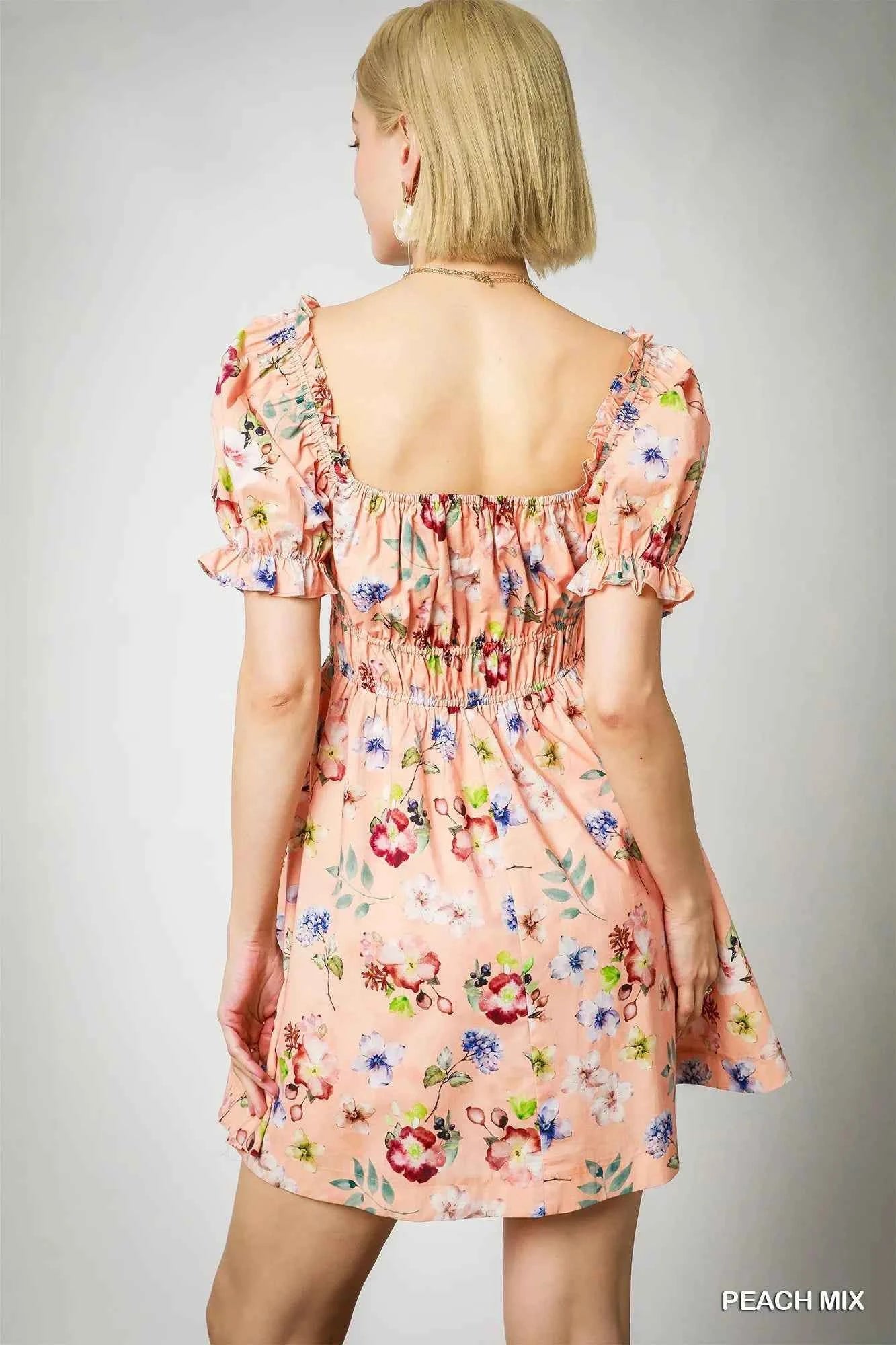 Umgee Floral Print Puff Sleeve Mini Dress a82f8393-9a30-43a1-9c0a-5da9f082edef-Max-Origin