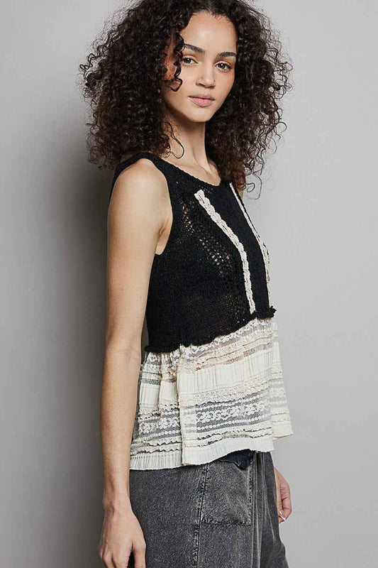 V-Neck Crochet Sweater Vest with Lace Trim a8329aec-24ee-447e-a67f-51078f7044fc-Max