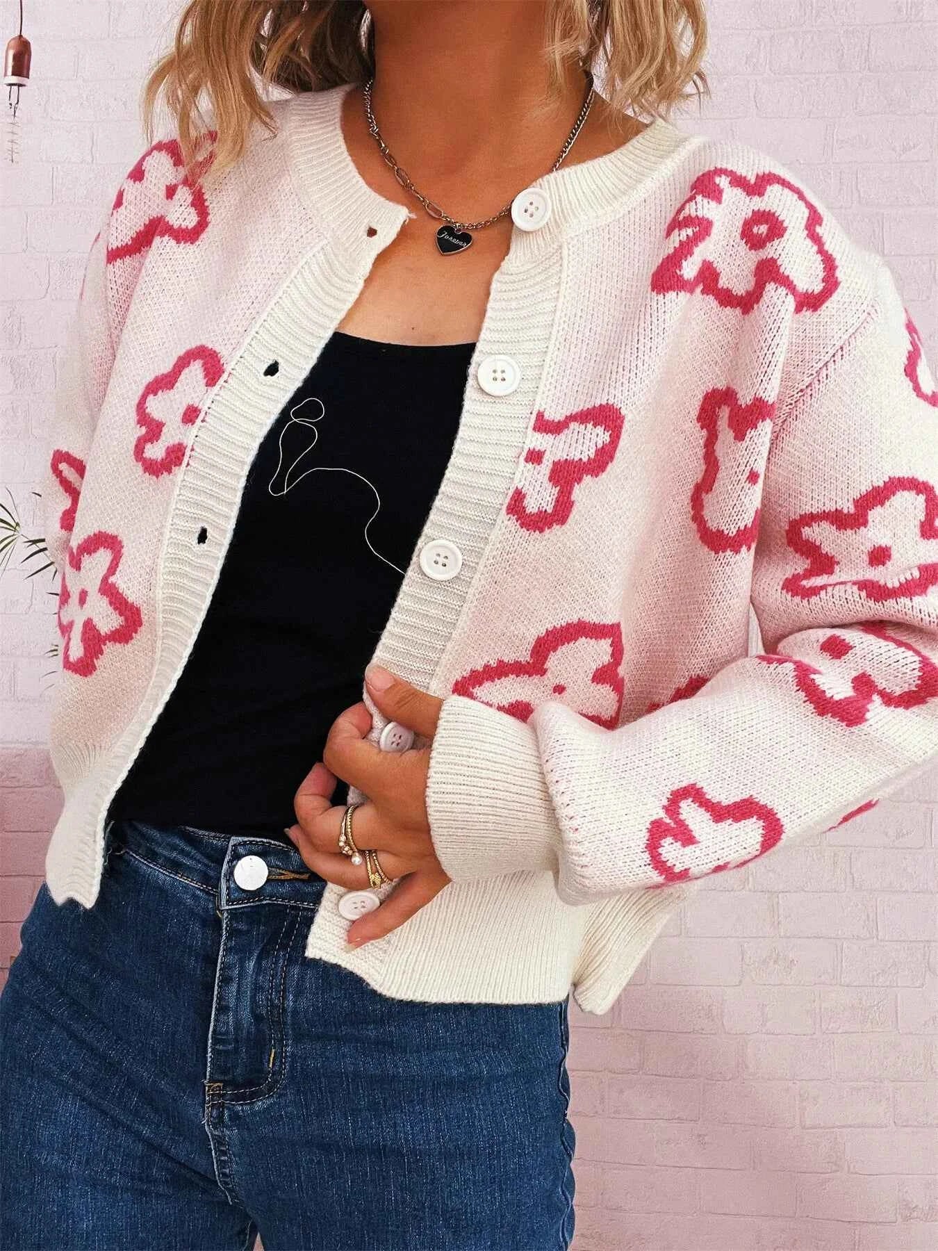 Floral Pattern Button-Up Cardigan a846e97d3d98452ebdbe7a53598fa23e-Max-Origin