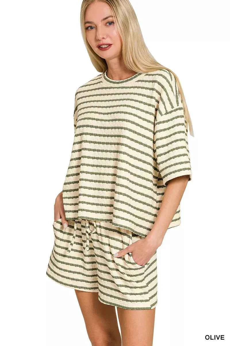 Zenana Striped Short Sleeve Tee & Shorts Set a84a3fdfd1e941b9915b4417dfdfd4c7-Max-Origin