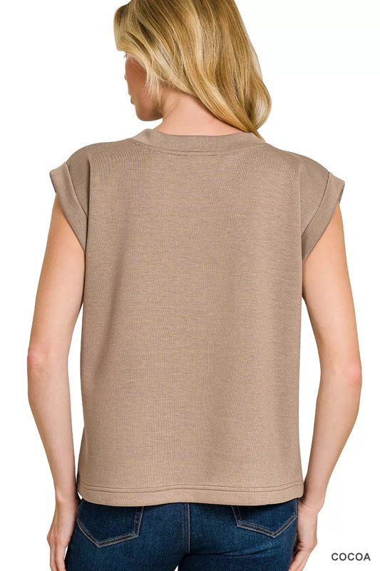 Scuba Round Neck Cap Sleeve Top a84df6718d904db98c12901b7c180a36-Max-Origin