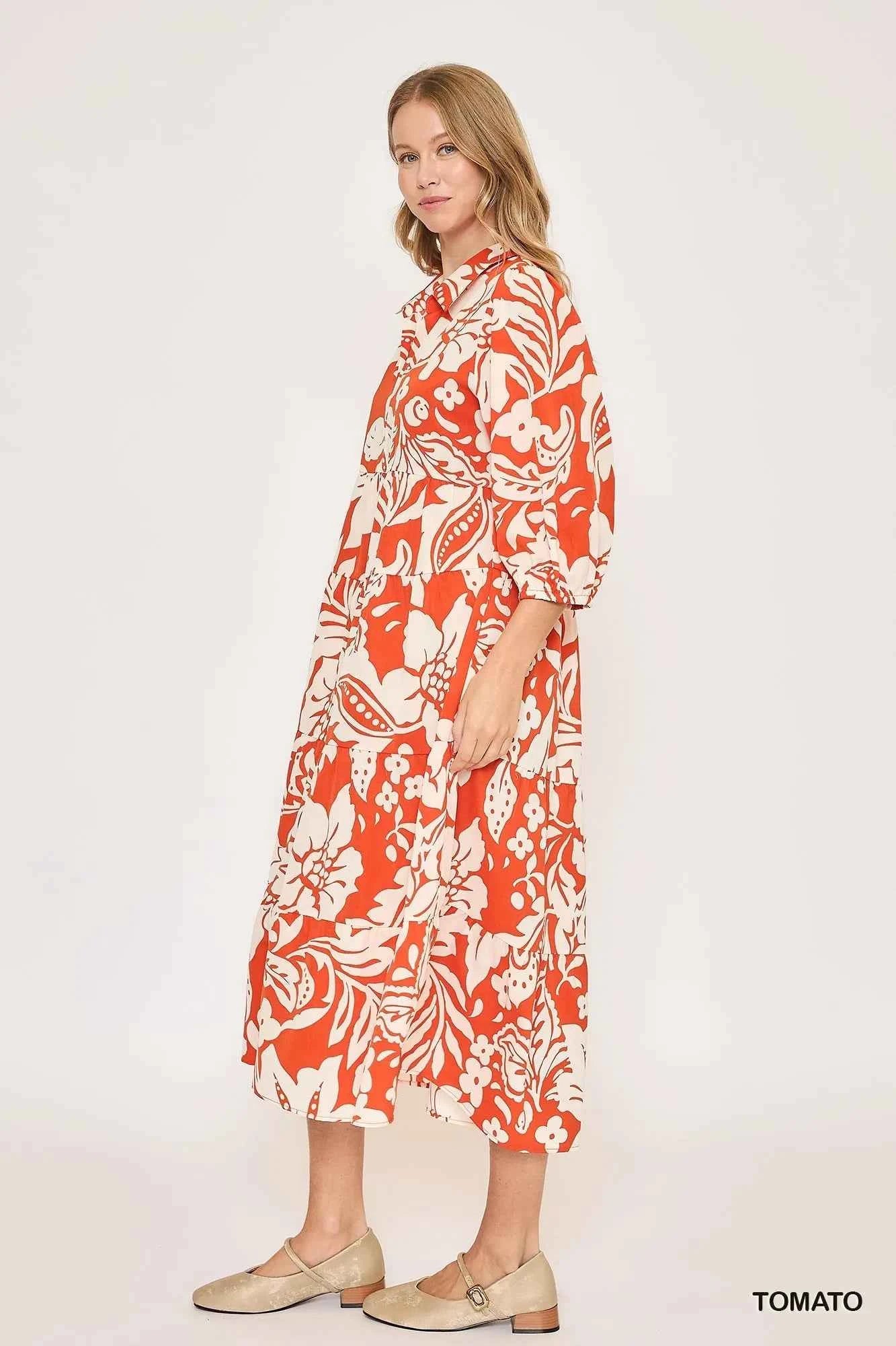 Umgee Floral Print Tiered Midi Dress a84e9ddb-10d9-44b3-9a58-439f5e5c3252-Max-Origin