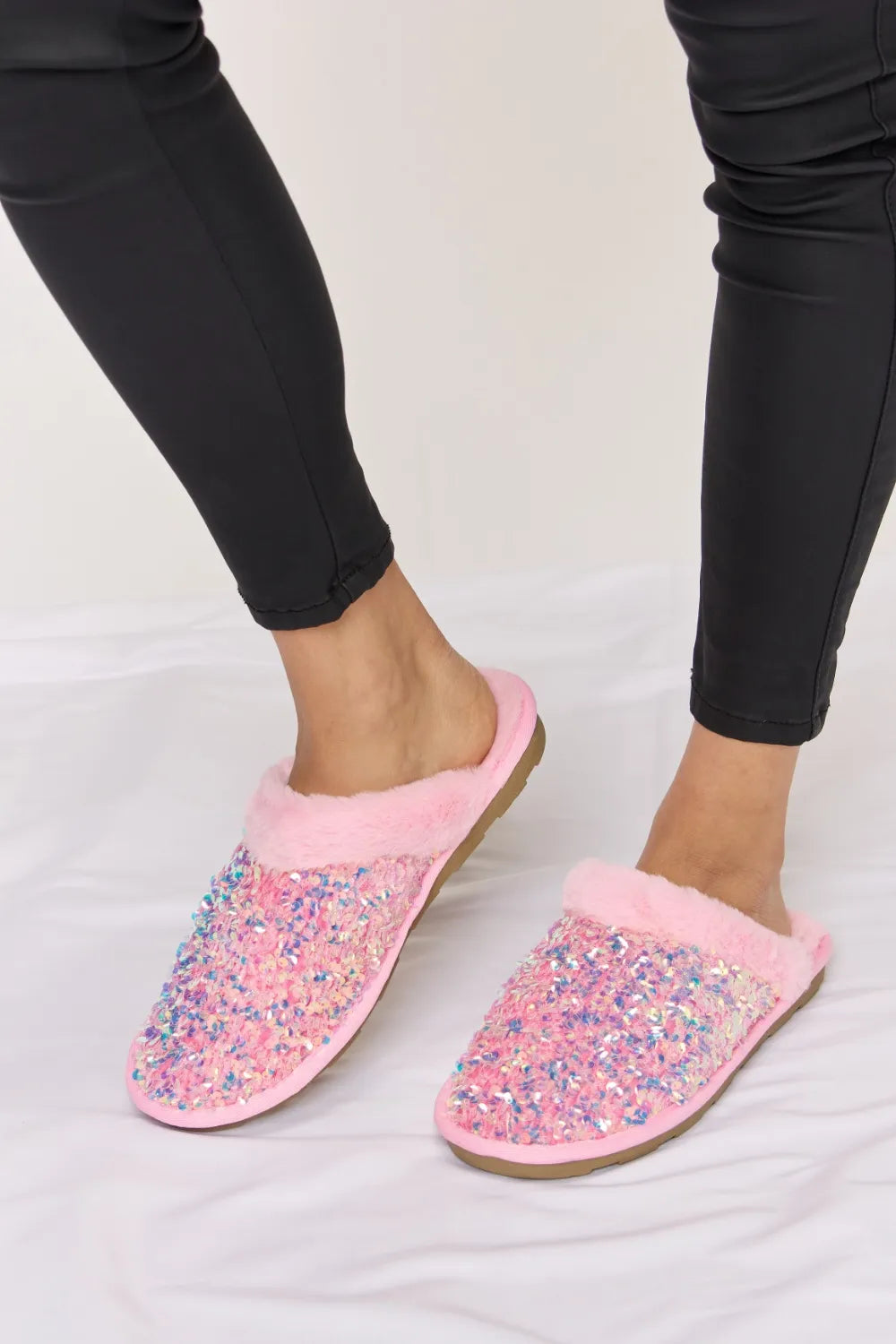 Forever Link Sequin Plush Round Toe Slippers a8519432-09b3-4e66-9a6b-a967fb46ce12-Max