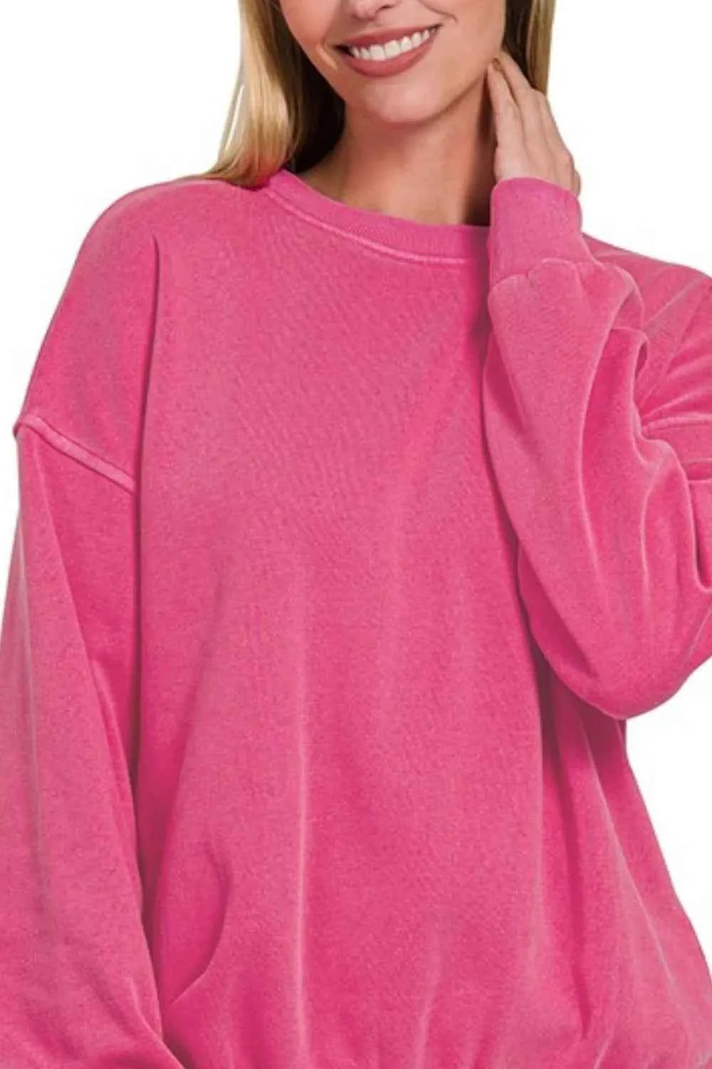 Zenana Soft Fleece Pigment Dye Round-neck Sweatshirts a8591d23-7d7a-46a8-9b2f-0c0812aa841d-Max-Origin