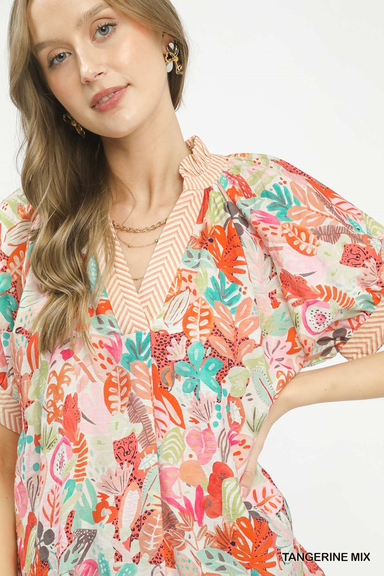 Umgee Mix Boho Printed V-Neck Top a85a7b69-60d5-48b2-9af8-da93b6f58053-Max