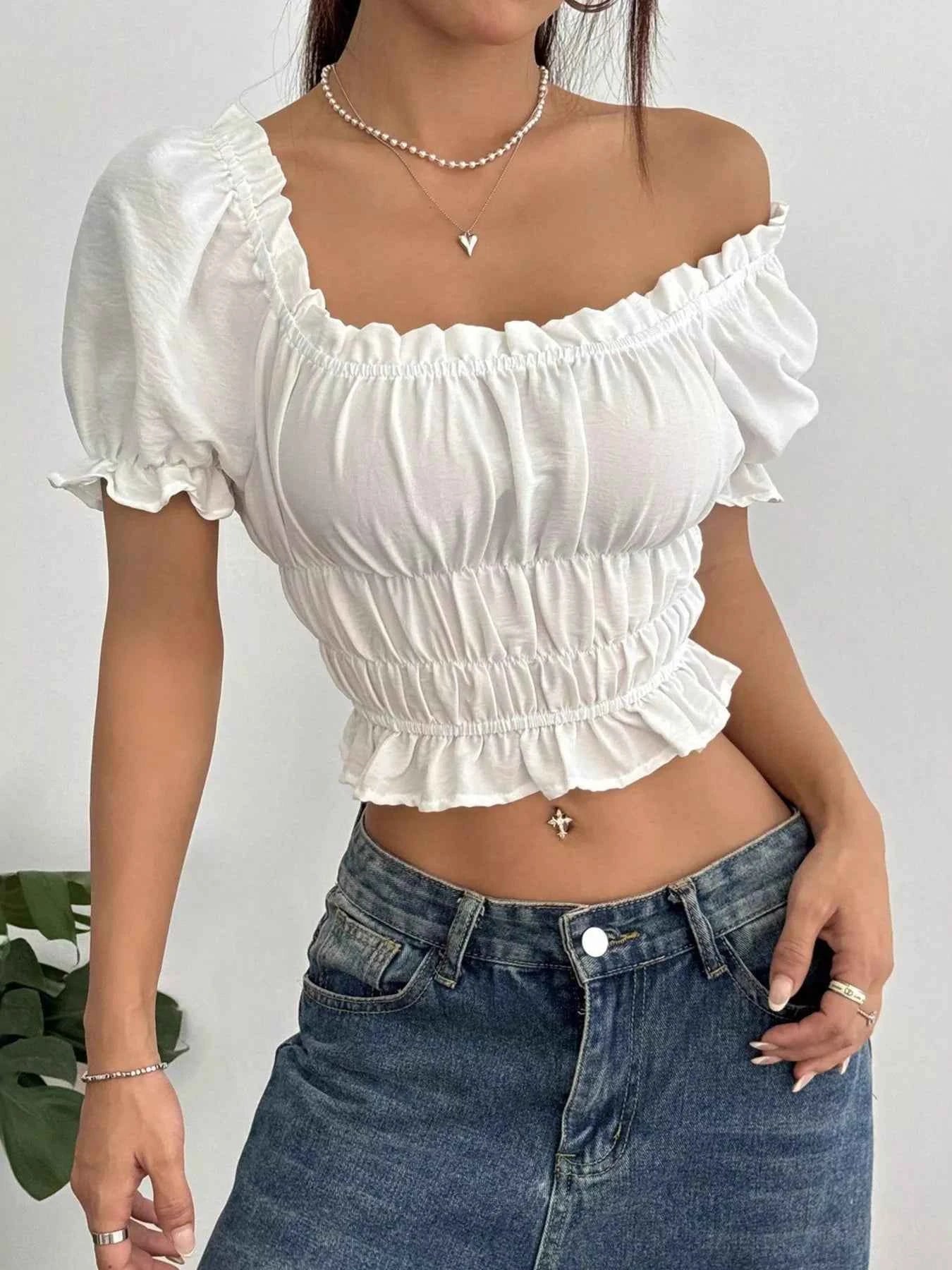 Frill Ruffled Hem Puff Sleeve Crop Blouse a85e0138dbc04c6eb63f4764682ae3d8-Max-Origin