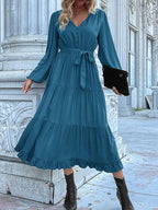 Ruffled Hem V-Neck Balloon Sleeve Dress a86116b6-1143-427b-b52f-ea7bdfe7c152-Max-Origin