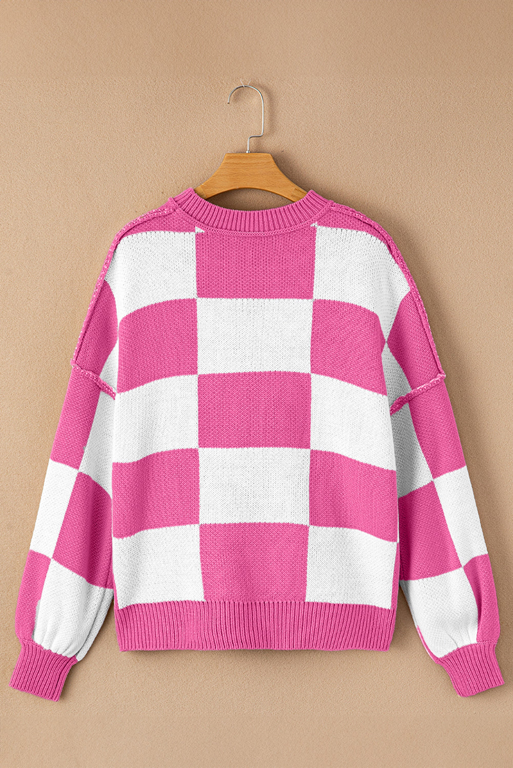 Orange & White Plaid Exposed Seam Bishop Sleeve Sweater a86af5ba82c9d371