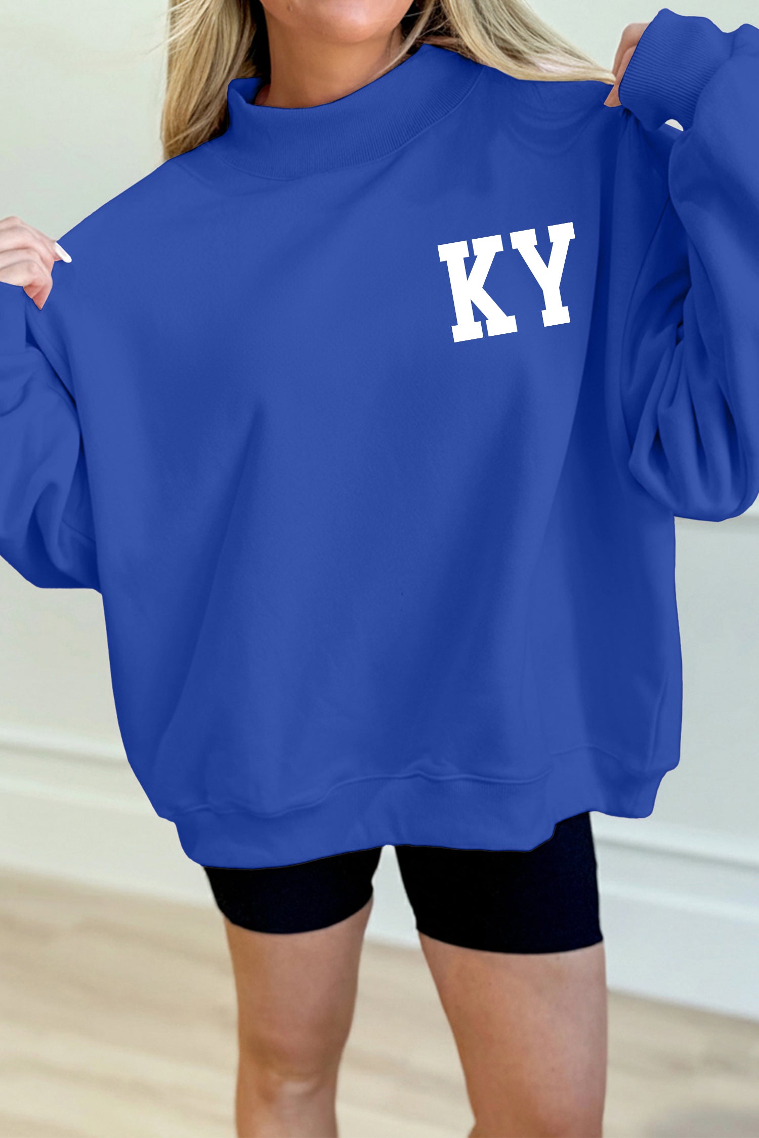 Dark Blue KY KENTUCKY Printed Mock Neck Sweatshirt a86bd3971957d7f3