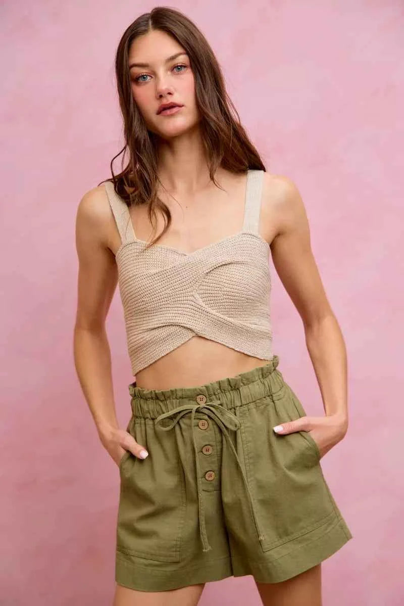 SO ME Paper Bag Patch Pocket Drawstring Twill Shorts a86bd7b54c7046389a07b7124a44404d-Max-Origin