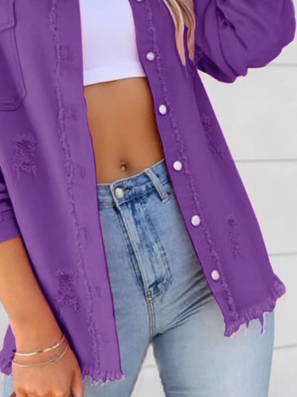 Distressed Denim Jacket with Frayed Edges a87e42a6-dee0-452b-9863-16f9e6b6b4d9-Max-Origin