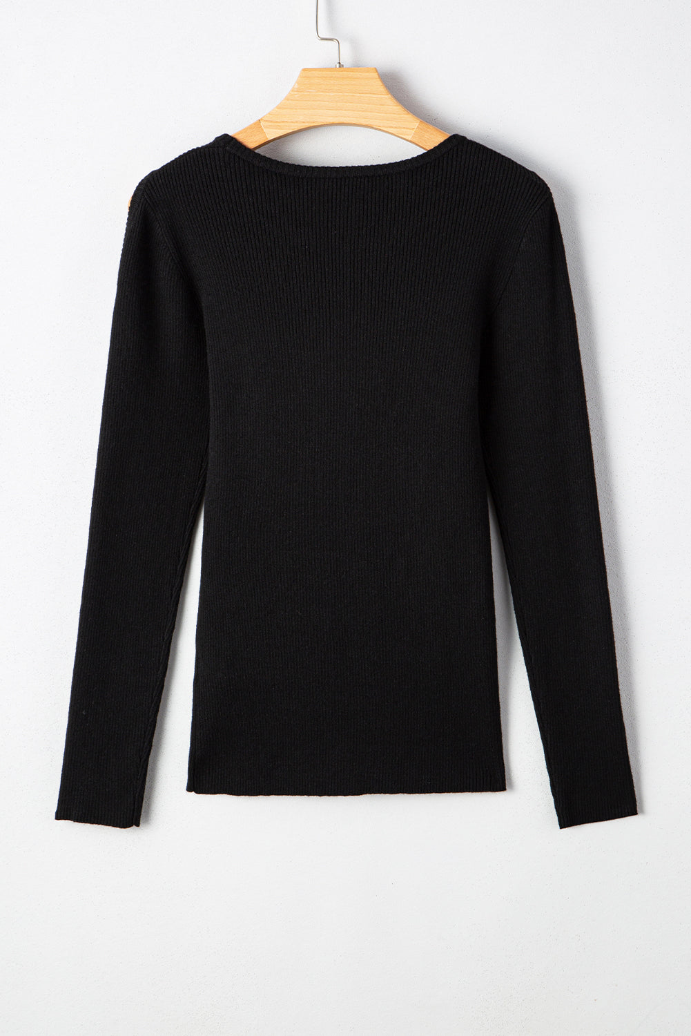 Black Ribbed Knit Cold Shoulder Plain Sweater a87f06e382391453