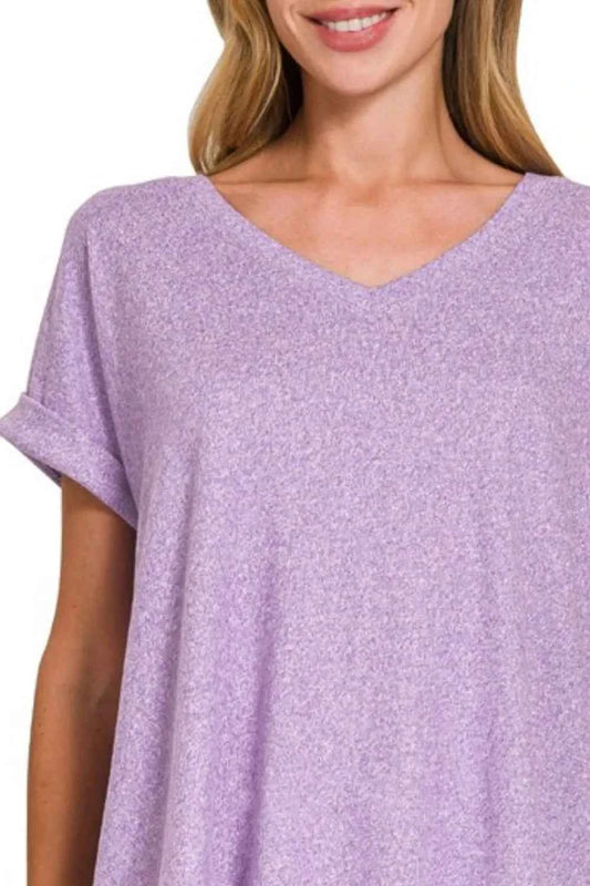Zenana Soft Melange Hacci V-neck Tee a87f38ae-e149-4463-87d5-3a9cef971191-Max-Origin