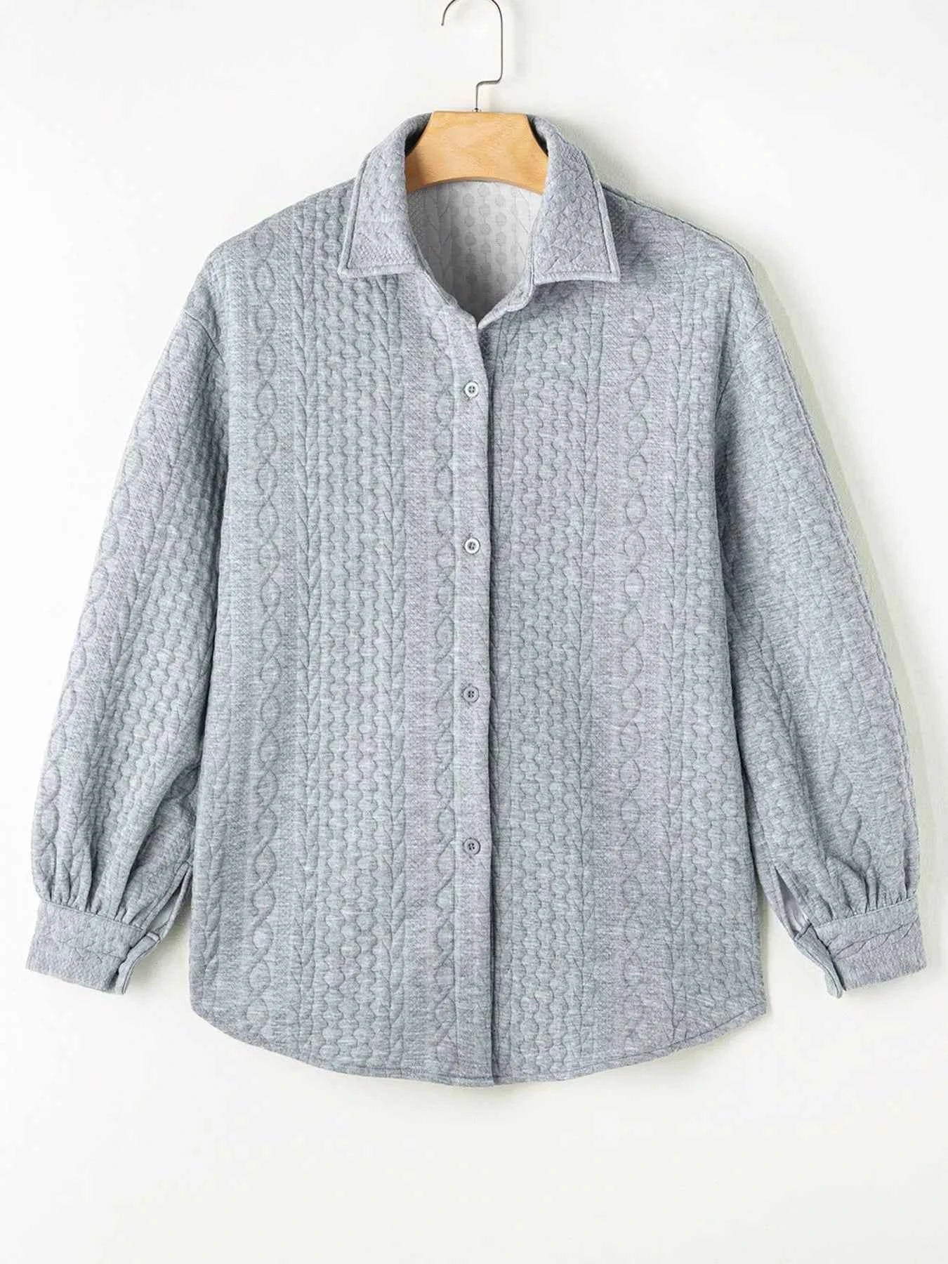 Cable Texture Puff Sleeve Loose Shacket a882ebee-c4a4-488e-8403-fbadf644e5d8-Max-Origin