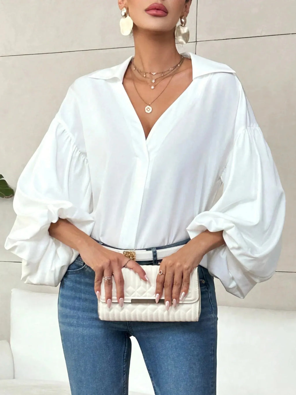 Polka Dot Balloon Sleeve Blouse a88ad244b29b4efe9ded6f0f16280402-Max-Origin