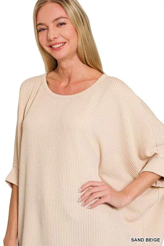 Raised Rib Bat Sleeve Top a8923a8800074a57befe6ecf07444b9e-Max-Origin