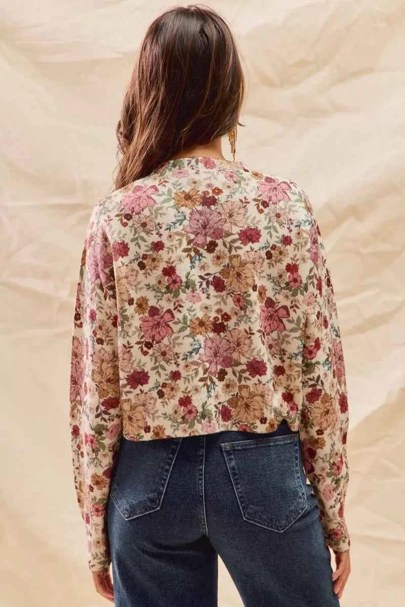 SO ME Floral Print Button Front Sweater Cardigan a8a27fddb5e445a69ec155daaee44a44-Max-Origin