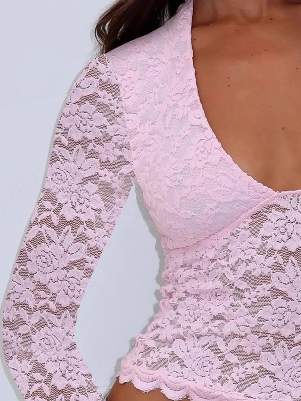 Floral Lace Long Sleeve Deep V-Neck Blouse with Scalloped Hem a8a51f2c-93ee-4525-b86b-ed3d8eab8234-Max-Origin