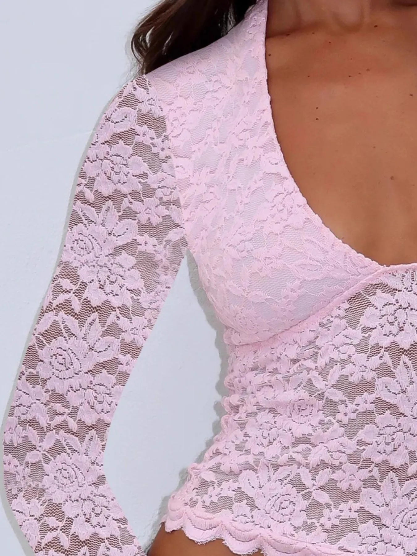Floral Lace Long Sleeve Deep V-Neck Blouse with Scalloped Hem a8a51f2c-93ee-4525-b86b-ed3d8eab8234-Max-Origin