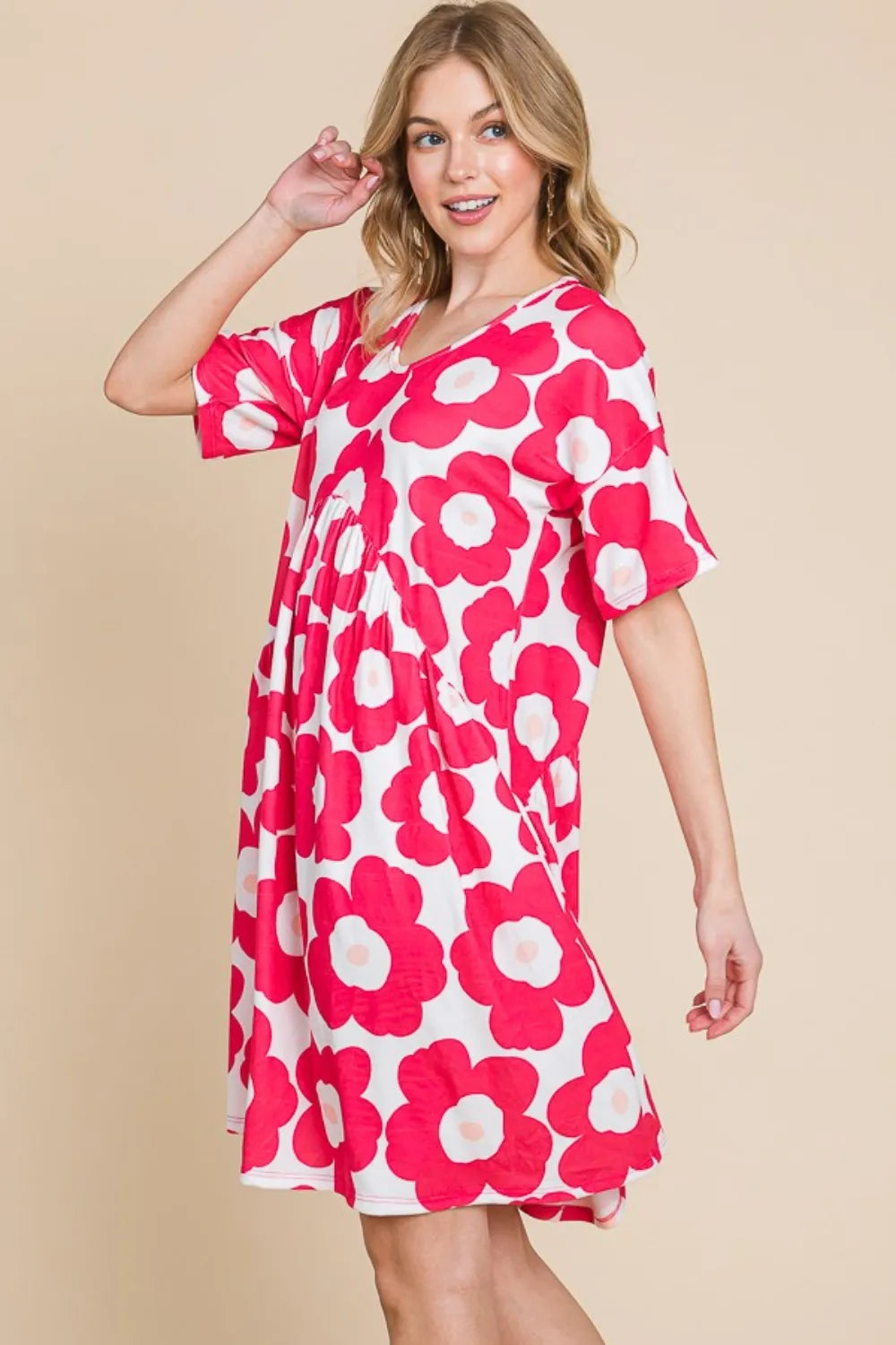 BOMBOM Flower Print Ruched Dress a8a5cc20-41ae-4b54-ad7b-0c64807bb010-Max