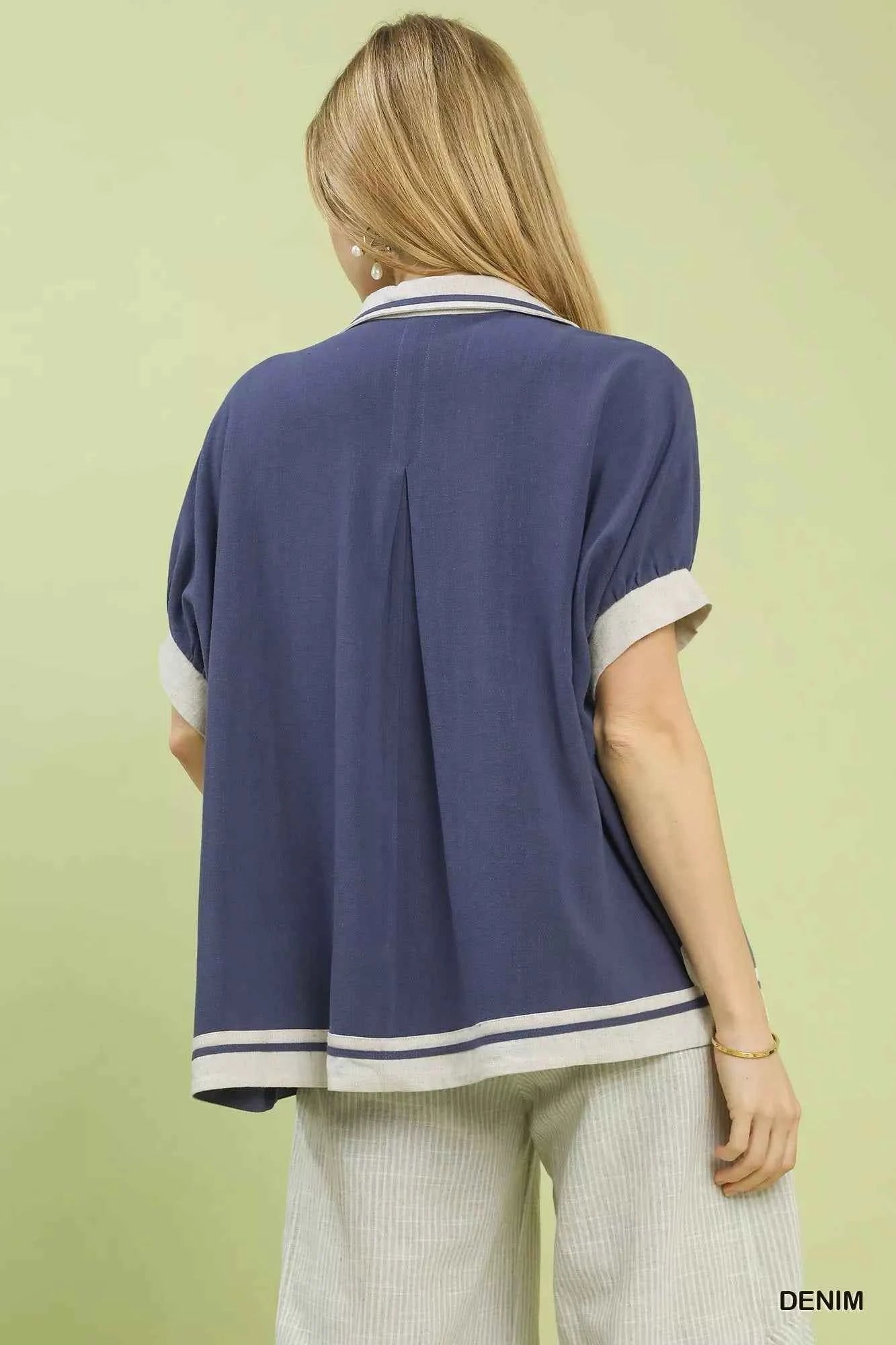 Umgee Linen Button Front Top with Contrast Piping a8a7ac2a-6dc6-4bb0-bdf1-6ecfa9ee5301-Max-Origin