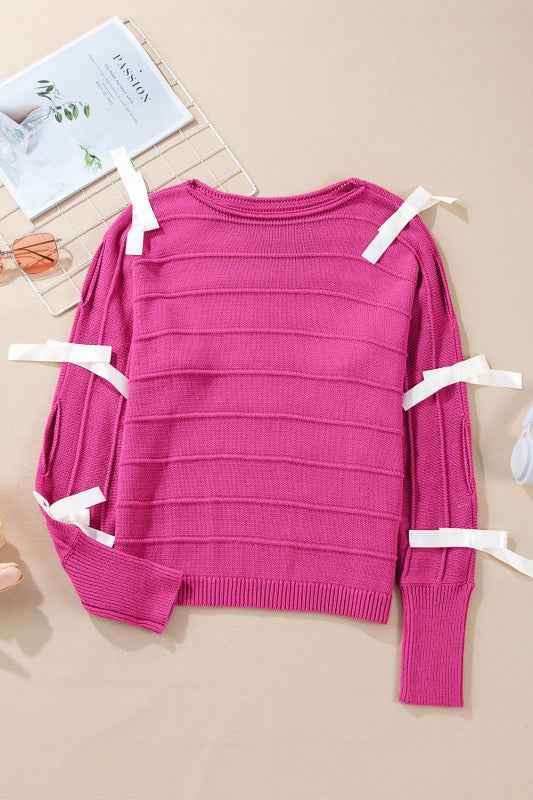 Bow Cut-Out Round Neck Sweater a8b35630-5737-452e-a557-290c79c279c5