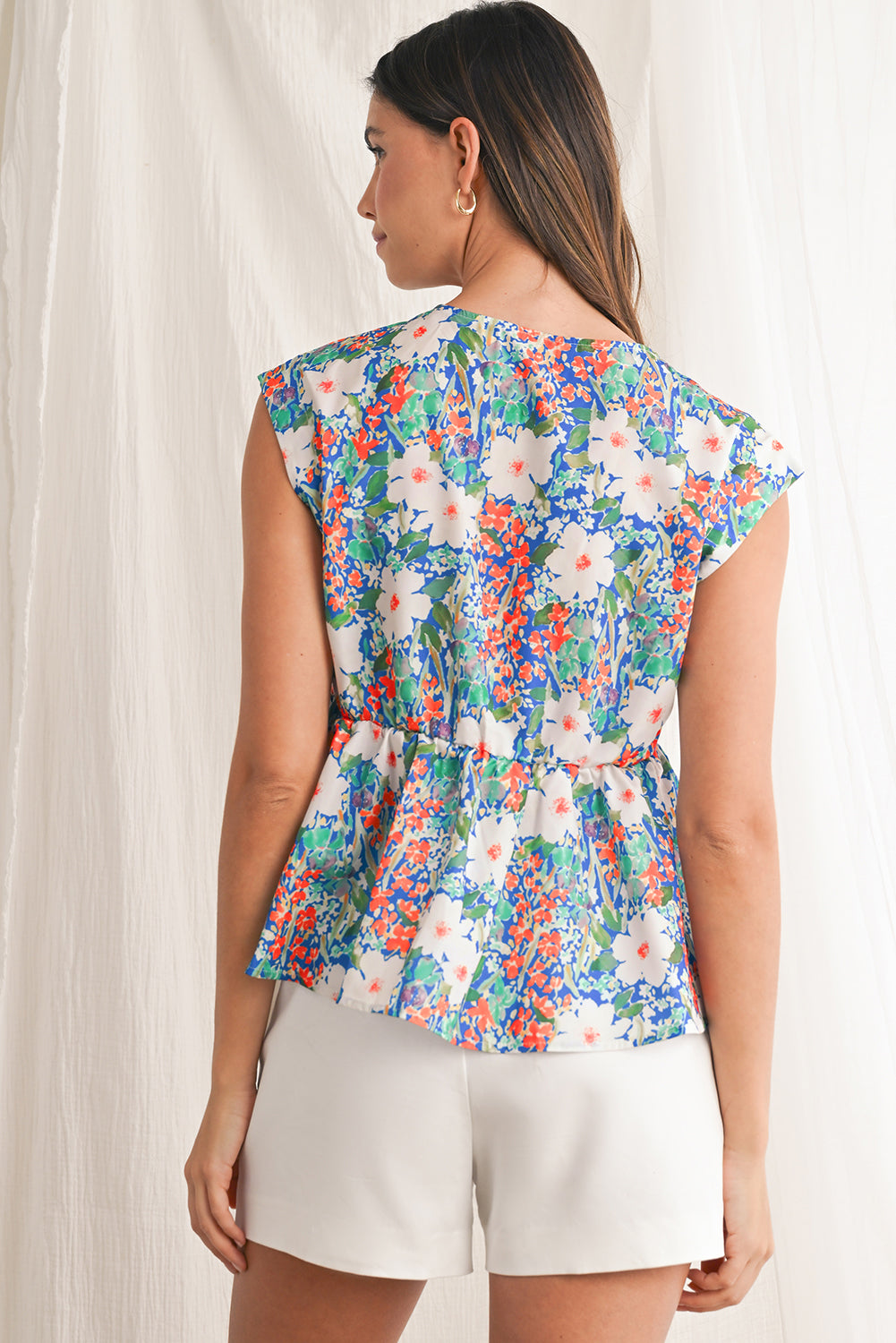 Rose Floral Bow Front Sleeveless Peplum Shirt a8b3e707258700a7