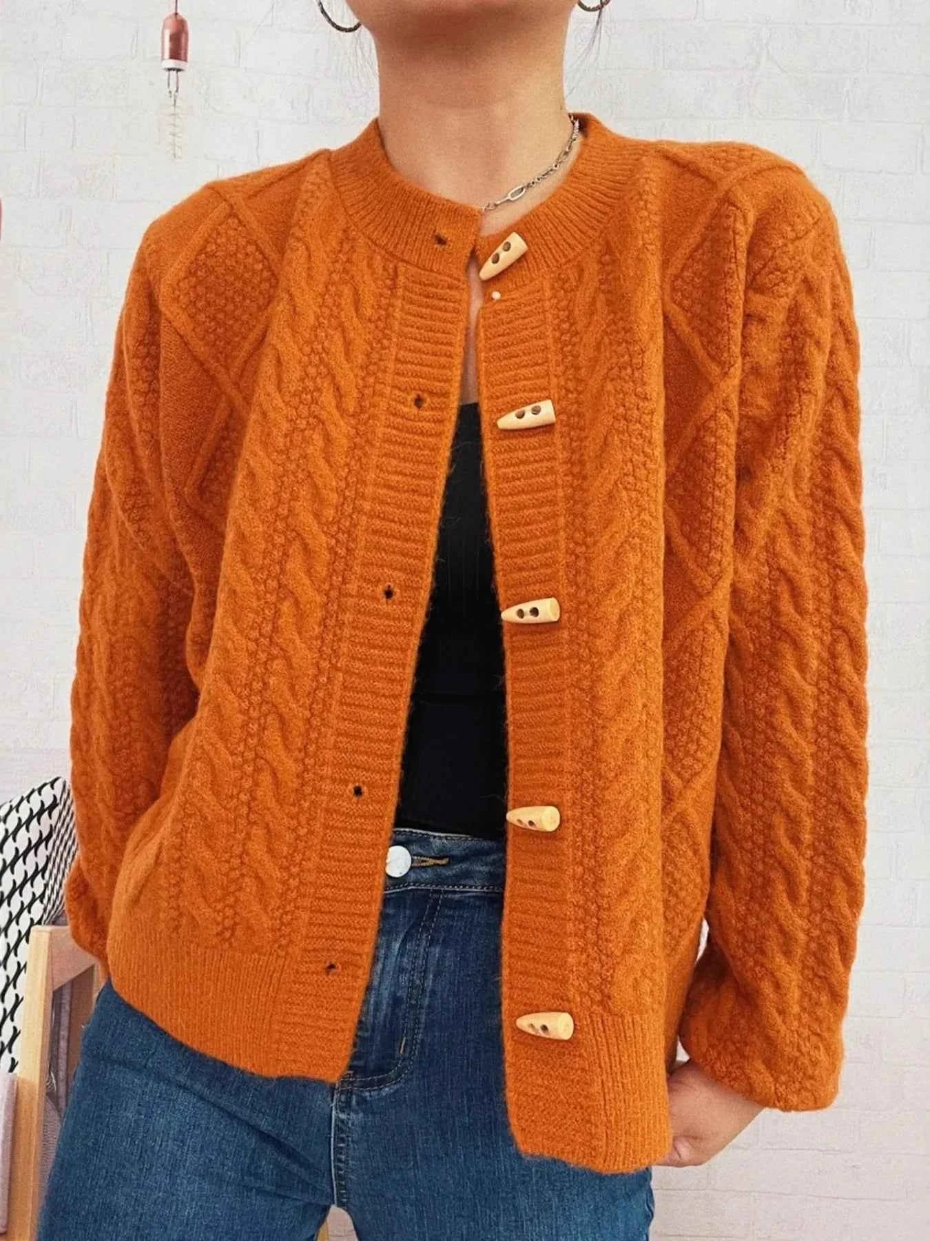 Cable Knit Button-Up Cardigan