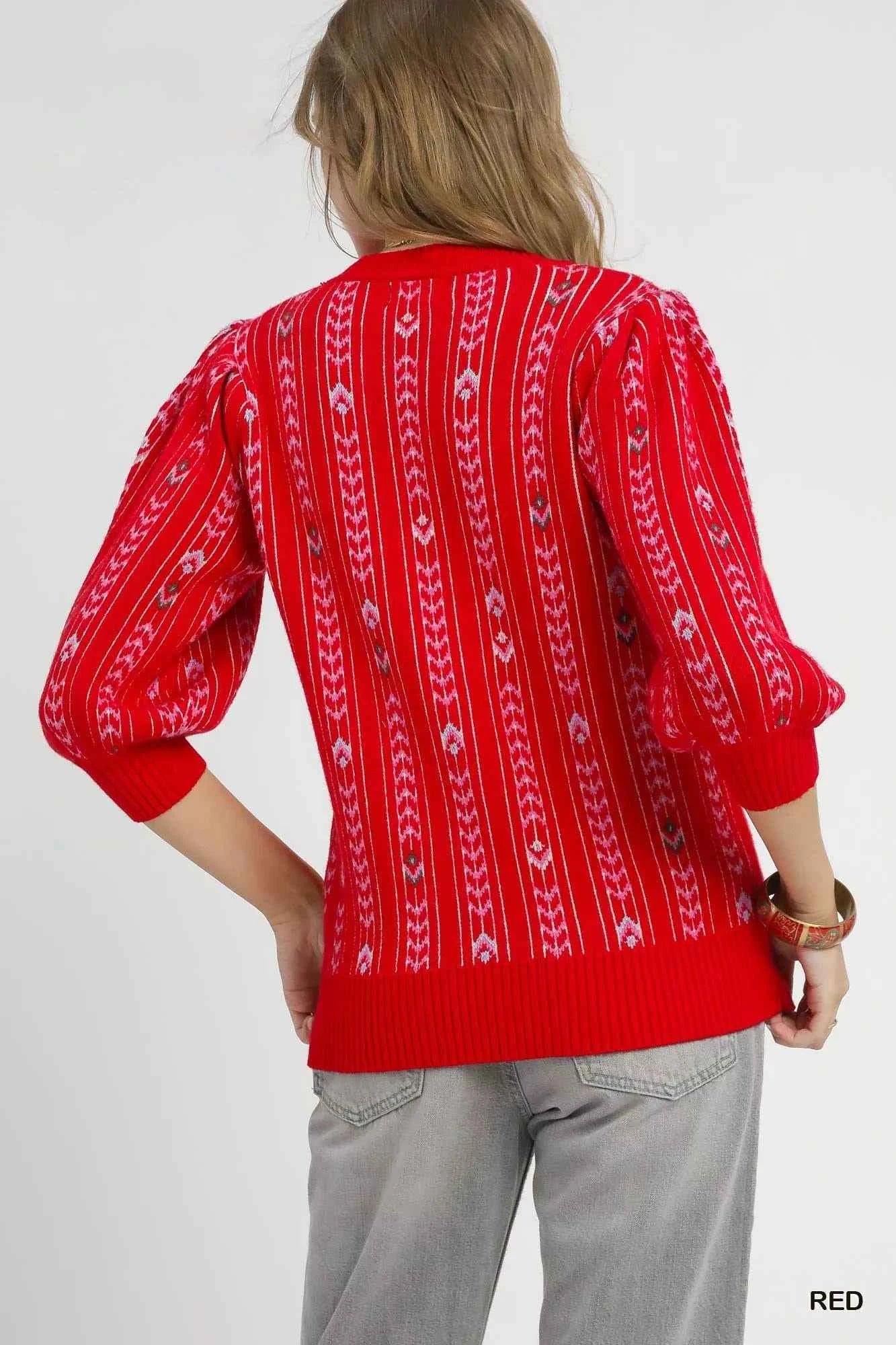 Umgee Jacquard Knit Puff Sleeve Sweater a8ba3550-e509-4312-9b23-53bcae6ca627-Max-Origin