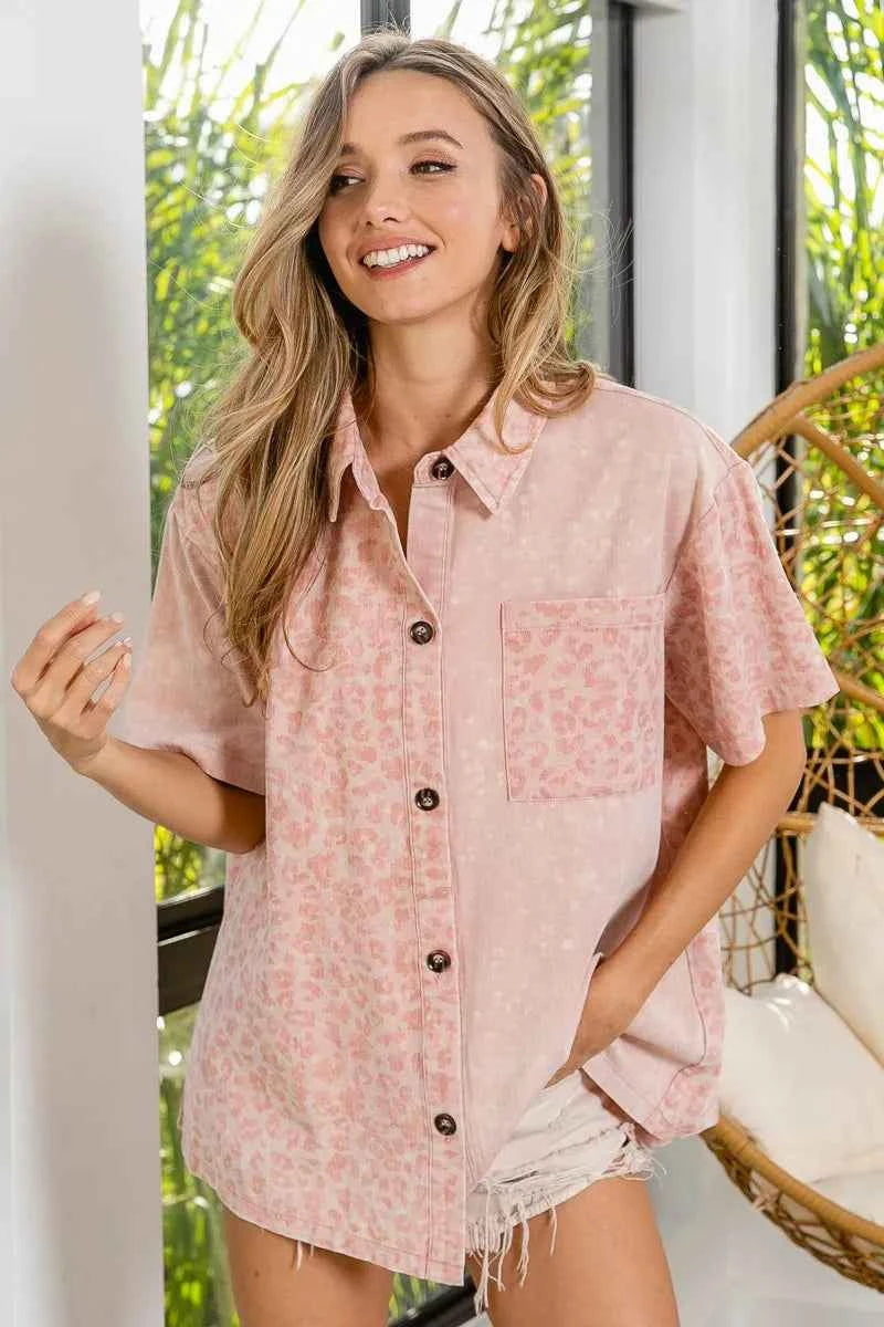 BiBi Mineral Washed Leopard Print Short Sleeve Shirt DUSTY PINK a8bb21abc6844063989c297e9396de9c-Max-Origin