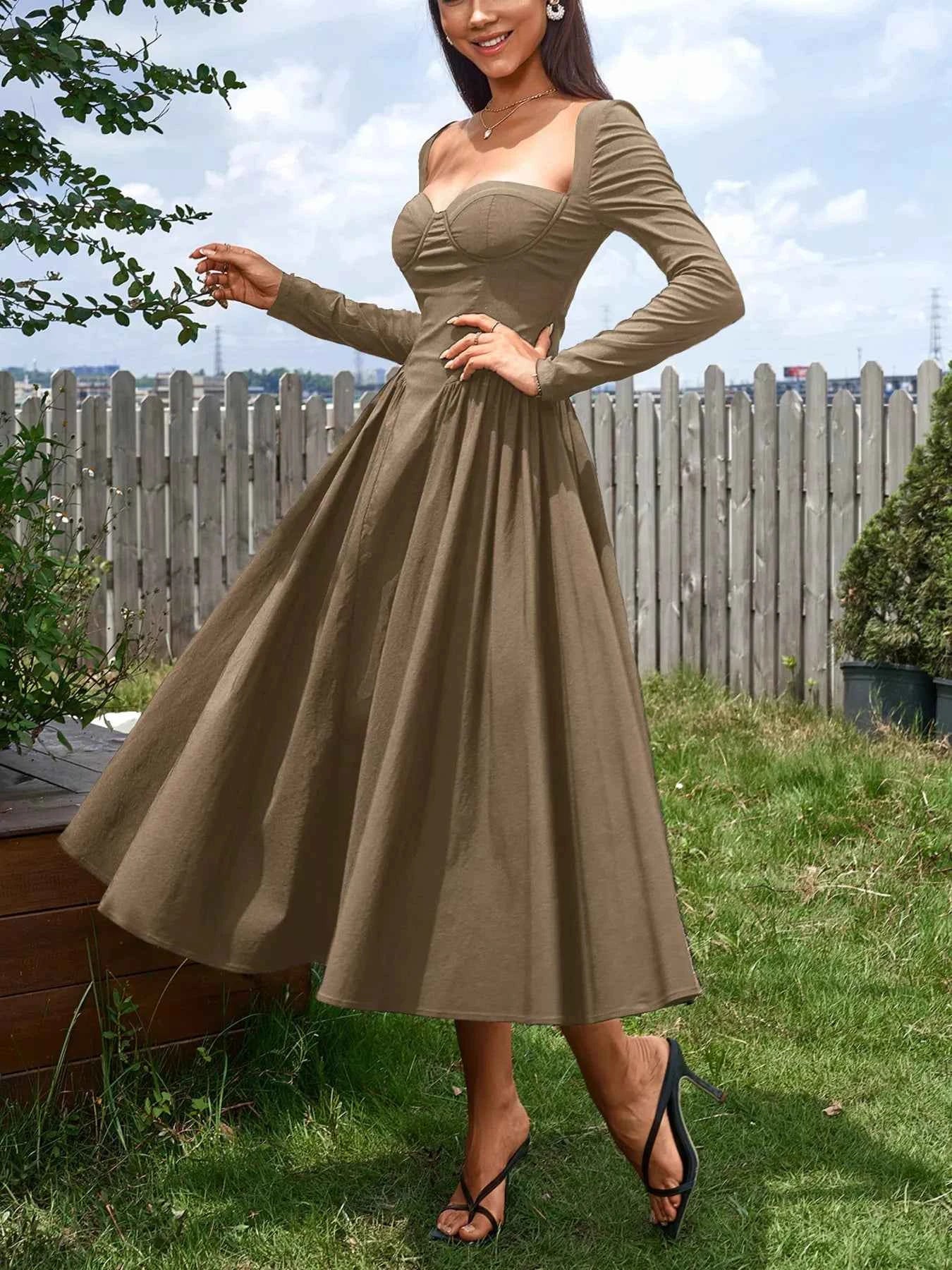 Sweetheart Neckline Long Sleeve A-Line Midi Dress a8bd50b8b52e4807a74cfae2c126a318-Max-Origin