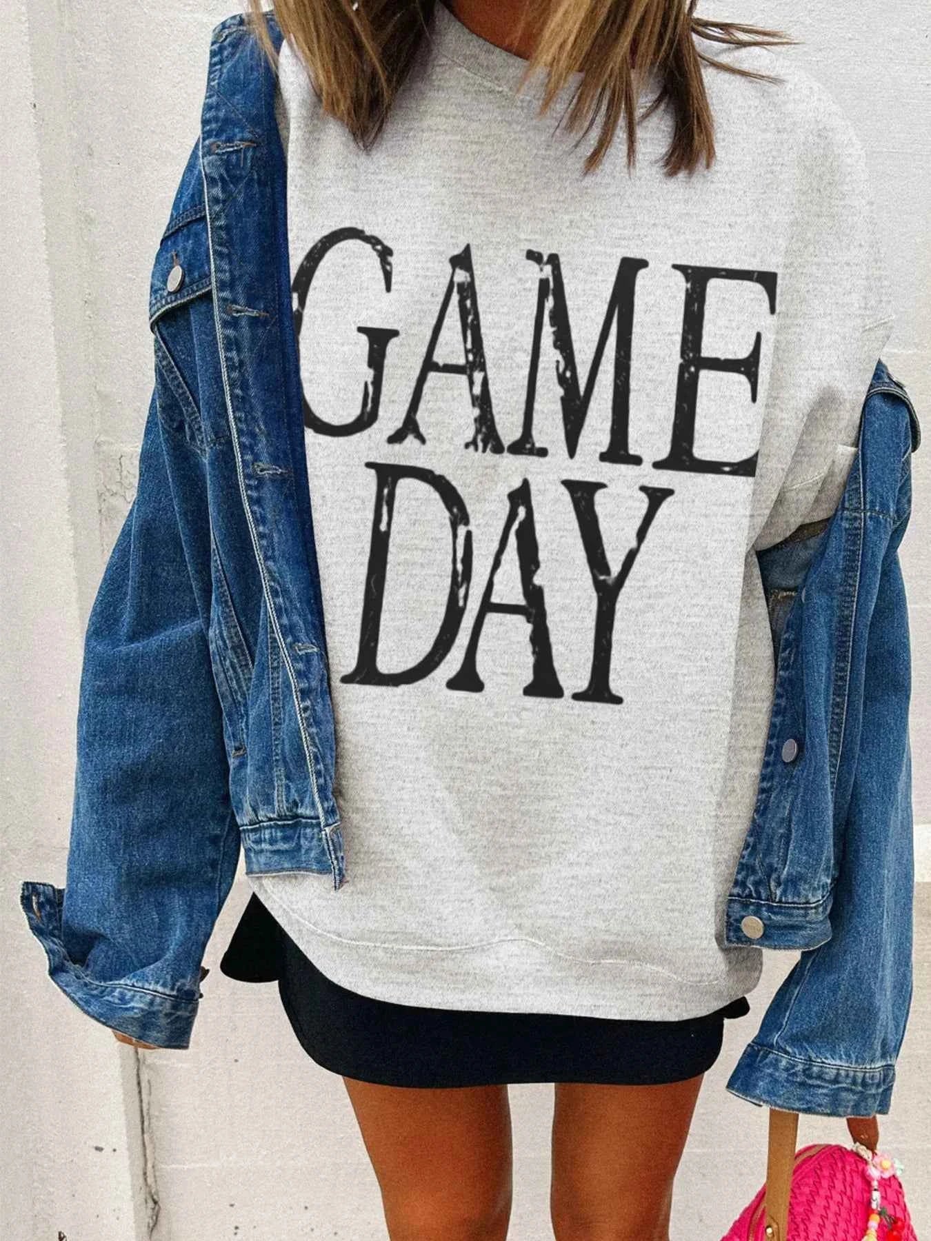 Washed GAME DAY Graphic Baggy Sweatshirt Light Gray a8c2874e0d77493bbbeaebb97eaa84fa-Max-Origin