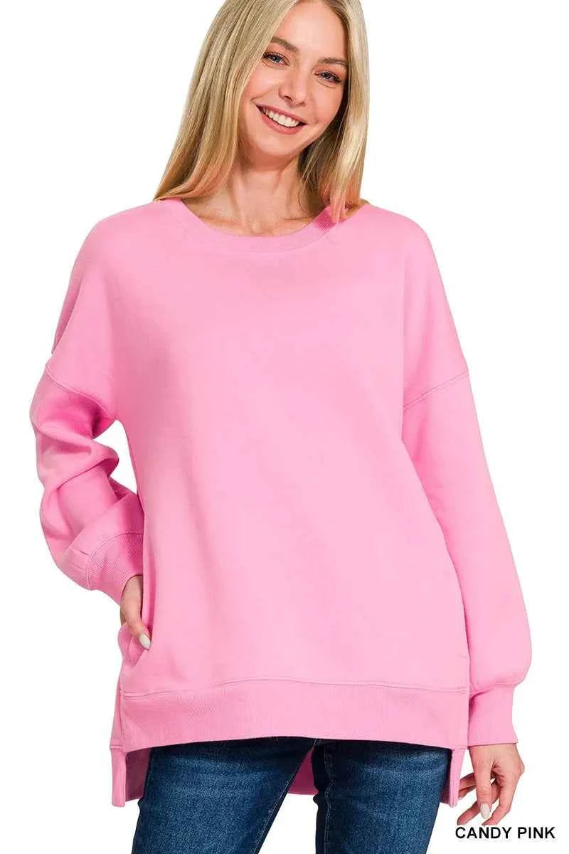 Zenana Fleece Hi-low Boyfriend Sweatshirts with Pockets CANDY PINK a8c2c4695c5d4de0b252d685a6f3f51f-Max-Origin