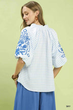 Umgee Gingham Embroidered Balloon Sleeve Top a8c58ef3-8280-40ba-ab9d-007869472e56-Max-Origin