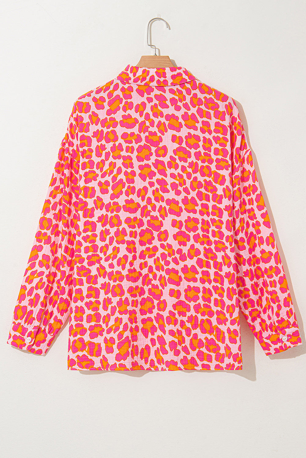 Rose Leopard Print Button-Up Crinkle Shirt