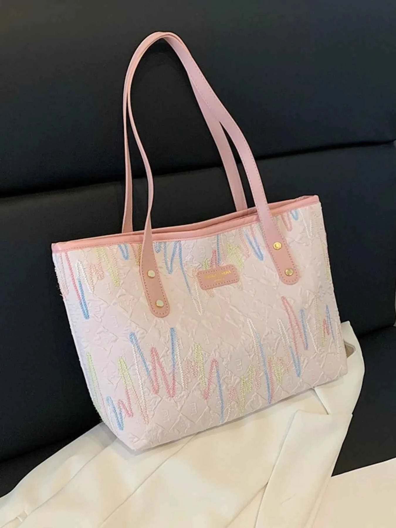 Contrast PU Leather Tote Bag Pink One Size a8d45e82-5da8-4071-8dd5-9dacf0762940-Max-Origin
