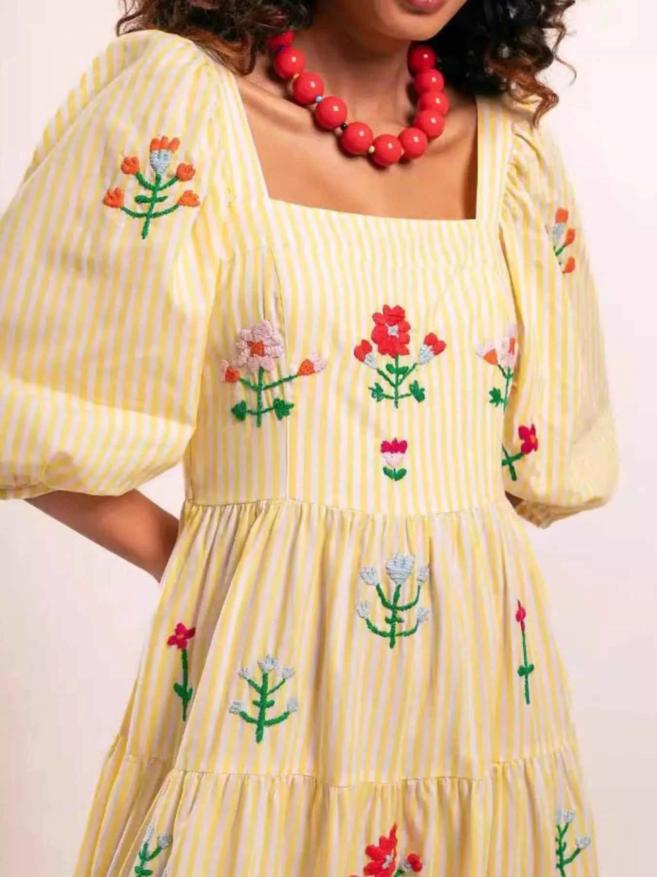 Square Neck Tiered Maxi Dress Yellow a8d8e50a-e1b3-4f46-8641-1ebf521c2109-Max-Origin