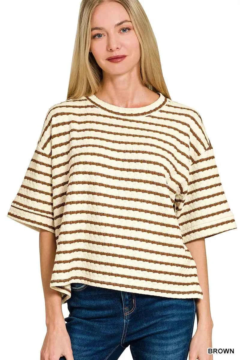 Zenana Striped Short Sleeve Tee & Shorts Set a8de37e7cf7f46efb29e7dc3a7204575-Max-Origin