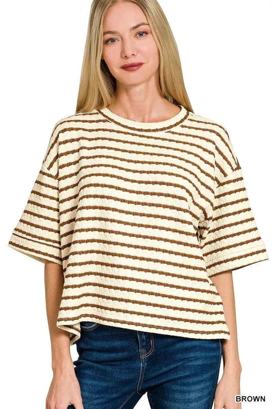 Zenana Striped Short Sleeve Tee & Shorts Set a8de37e7cf7f46efb29e7dc3a7204575-Max-Origin