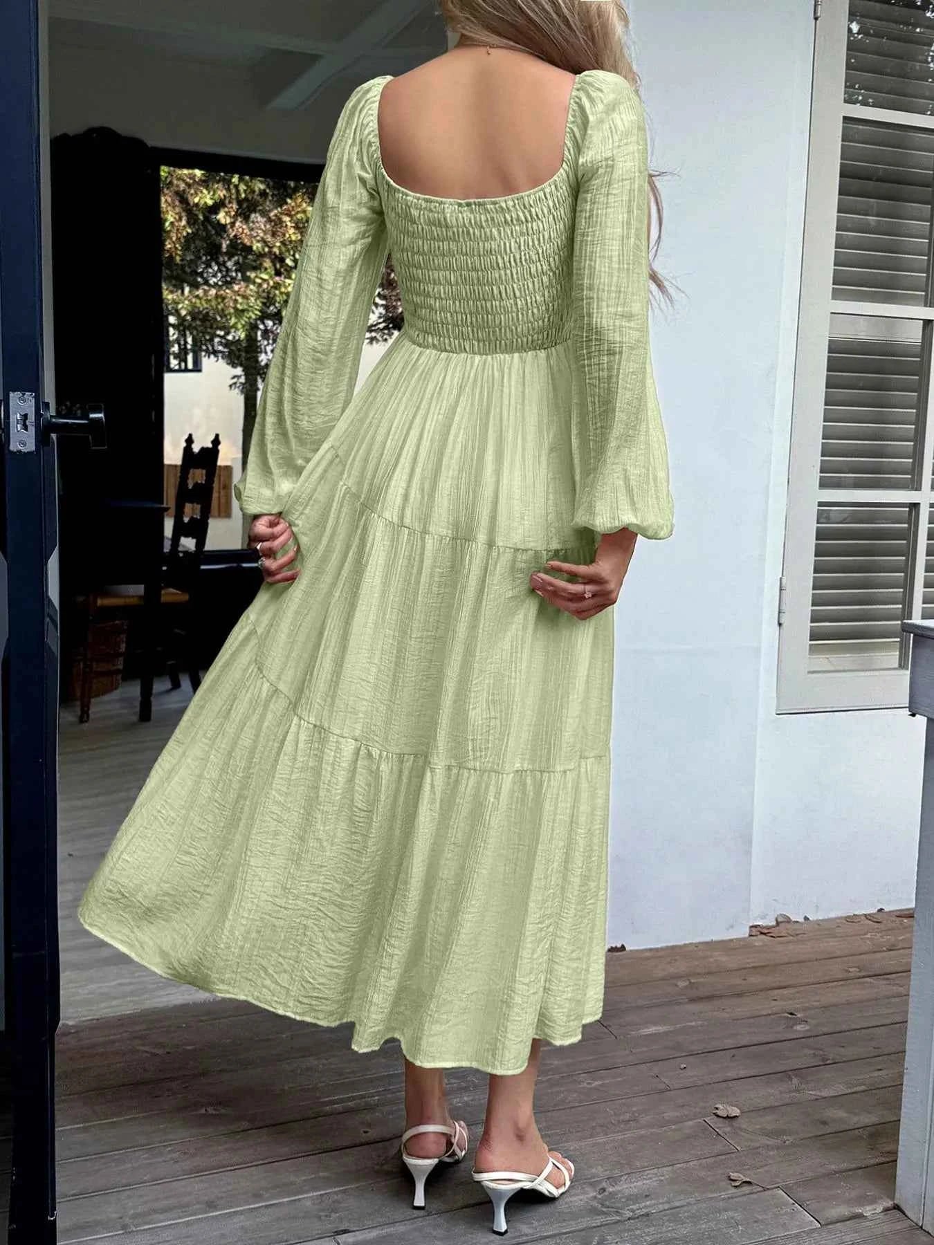 Tiered Balloon Sleeve Midi Dress a8decf19-e7b9-4e7e-b67b-ff26ad7632eb-Max-Origin