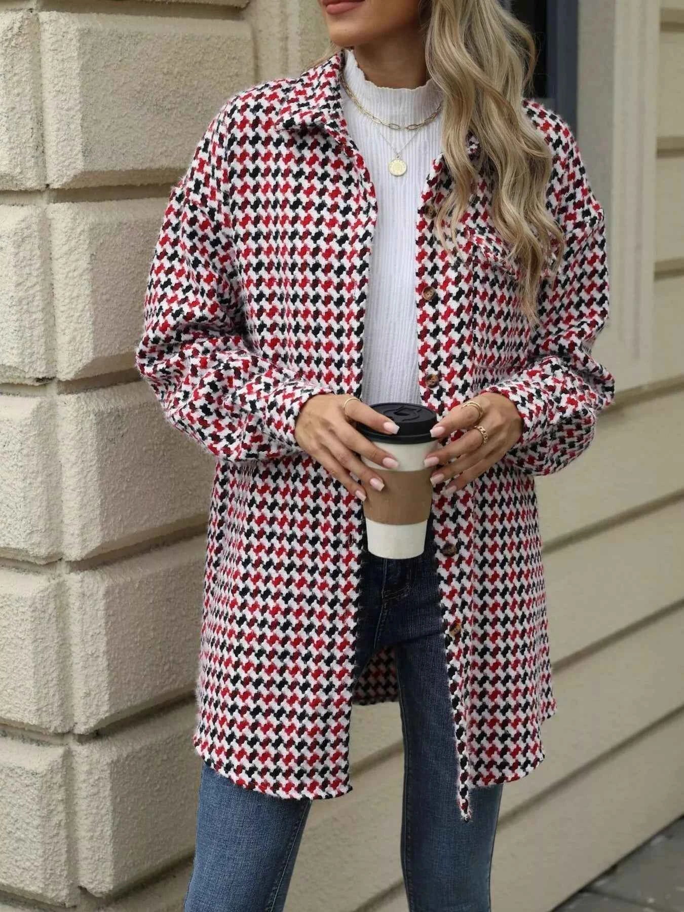 Houndstooth Button Up Long Sleeve Coat Red a8f2f19b-0ccd-431f-a551-3e621af112fb-Max-Origin
