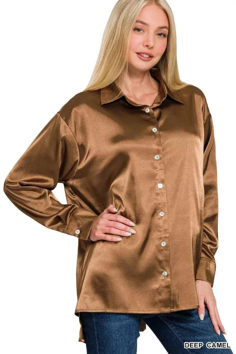 Zenana Satin Button Down Long Sleeve Shirt DEEP CAMEL a8f3fe873d8d4151ab06d8e00366260e-Max-Origin