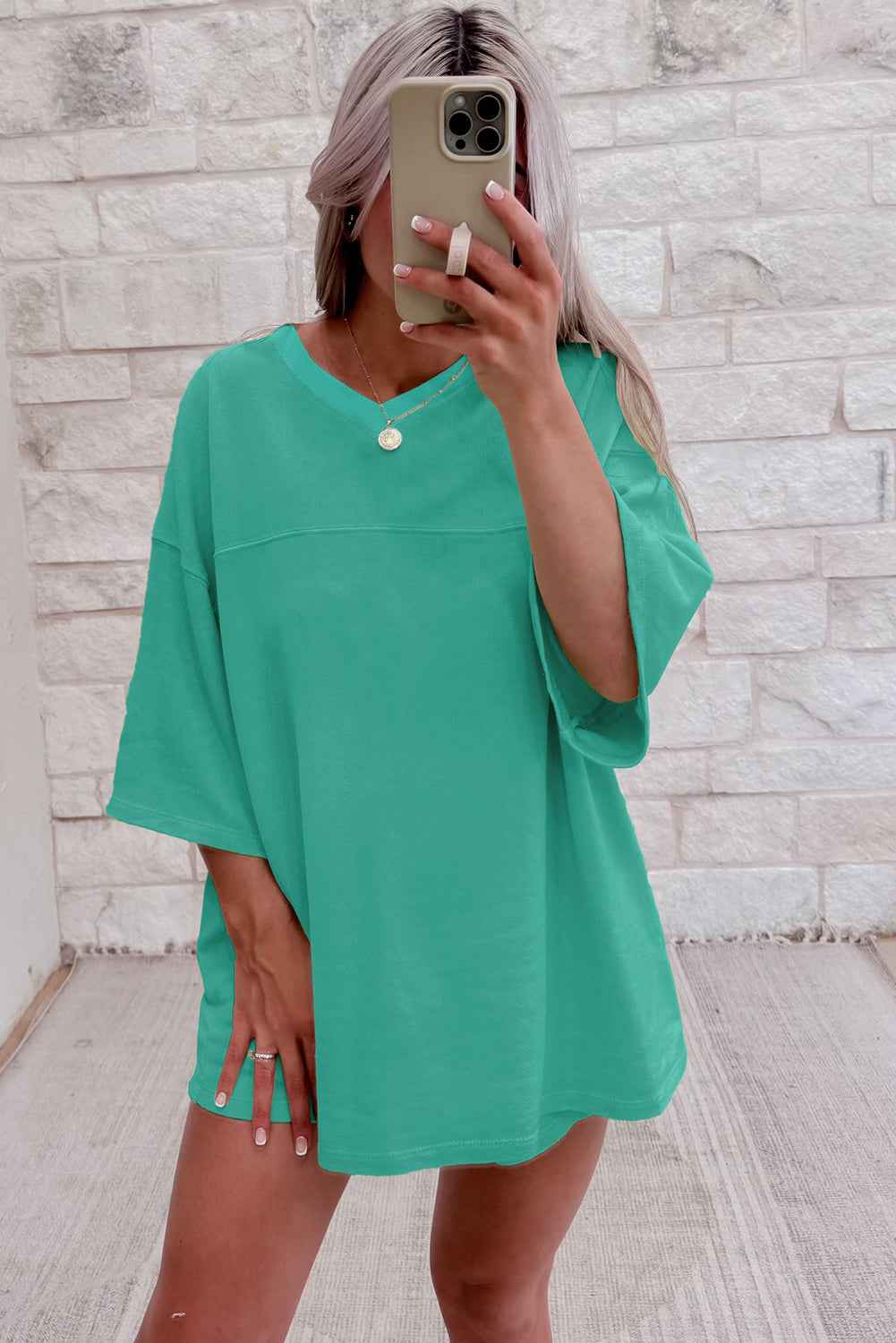 Bonbon Loose V Neck Tee and Drawstring Shorts Set a8ff3cd711dfd7ad