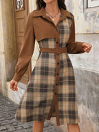Button Front Plaid Long Sleeve Dress Brown a8ffd9bb-056a-4b27-b98c-e749b53c38e7-Max-Origin