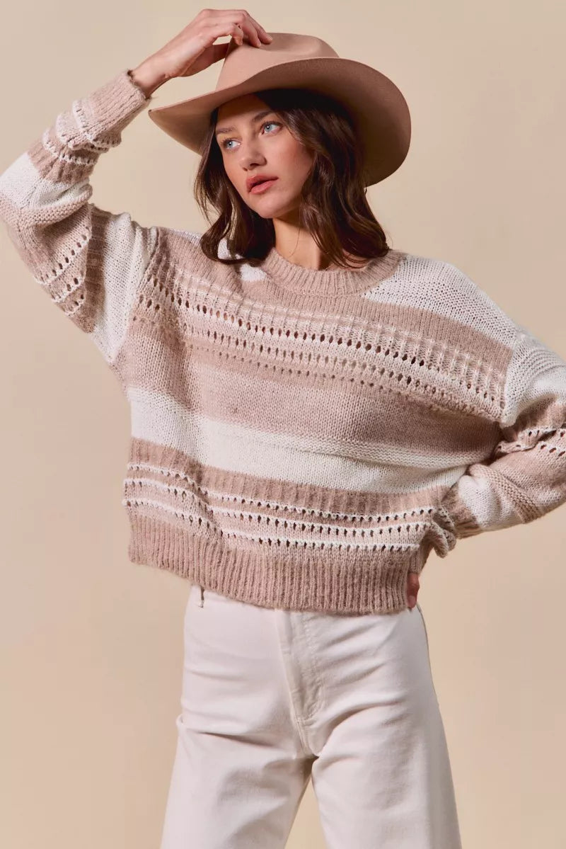 SO ME Variegated Stripe Textured Loose Fit Sweater a90162c080e94b31af5c60a663dba39e-Max-Origin