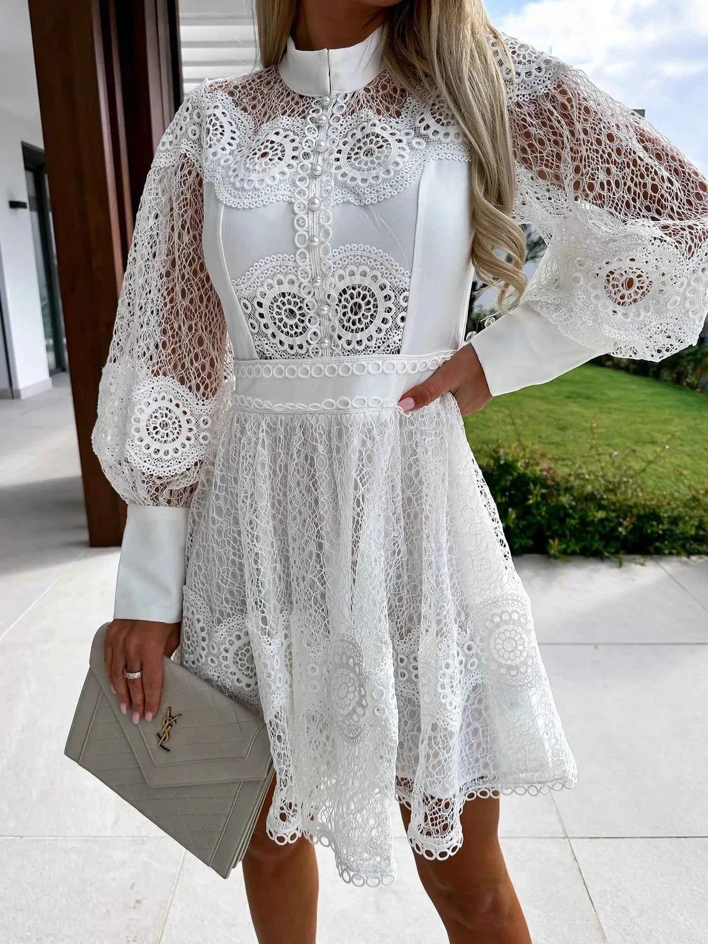 Lace Lantern Sleeve Mini Dress a9068665-d6a0-48fd-bebe-4f6ca6cd3c8a-Max-Origin